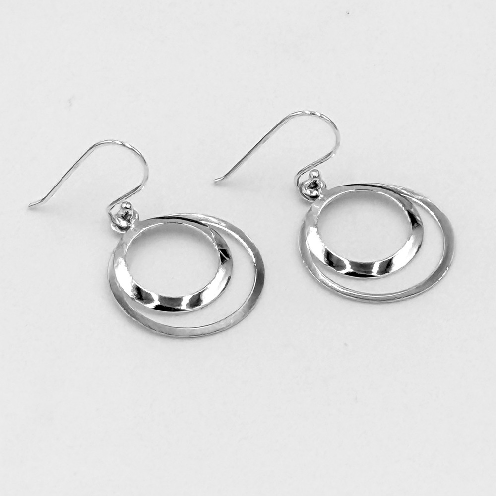 925 Sterling Silver Double Circle Dangle Earrings! NEW!